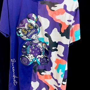 Screenshot Bear Graphic Tee (M) – Purple/Camo Split Streetwear
